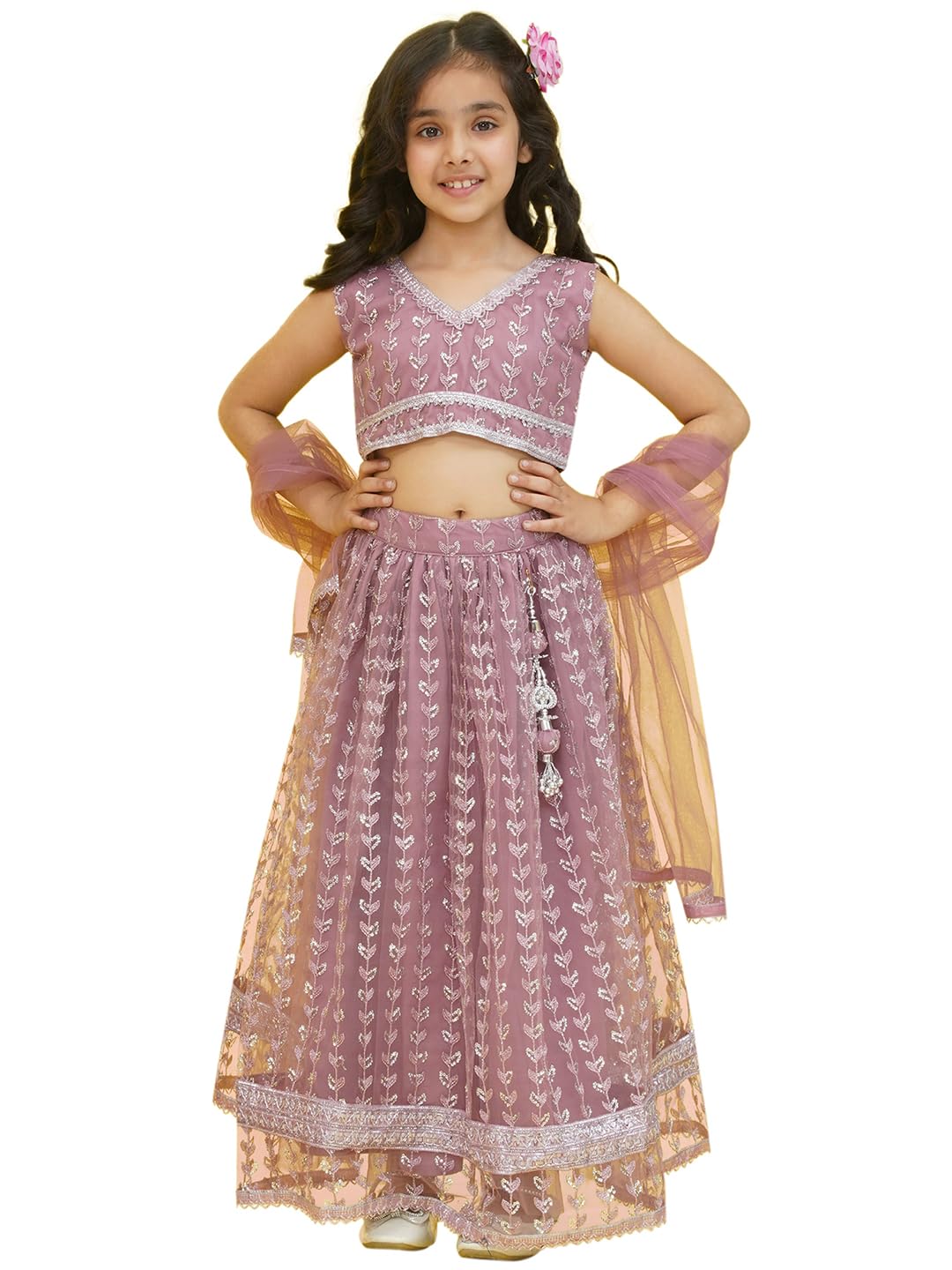 AJ DEZINES Kids Cotton Blend Embroidered Sleeveless Lehenga Choli for Girls | Kids Ethnic Wear | Stylish Lehenga Choli with Dupatta | Party & Festival Wear | Traditional Outfit for Girls | MAUVE-25