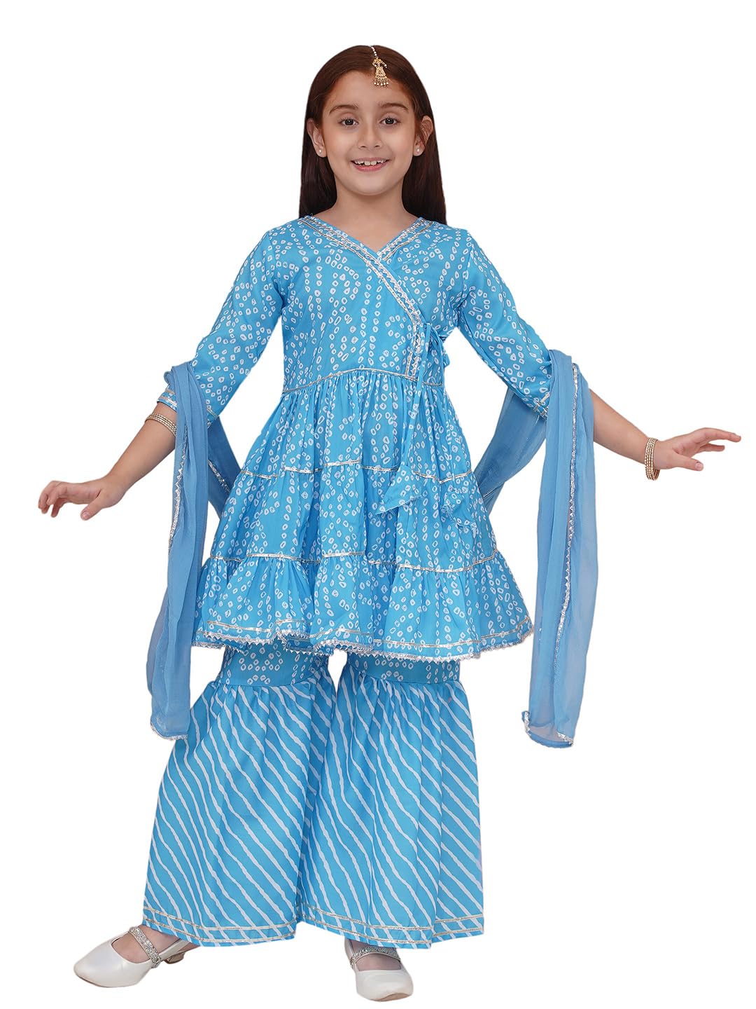 Little Zing Girls' Printed Kurta Sharara Set – Traditional Ethnic Wear For Festivals, Weddings & Special Occasions Clothing Set (Blue, 7-8 Years)