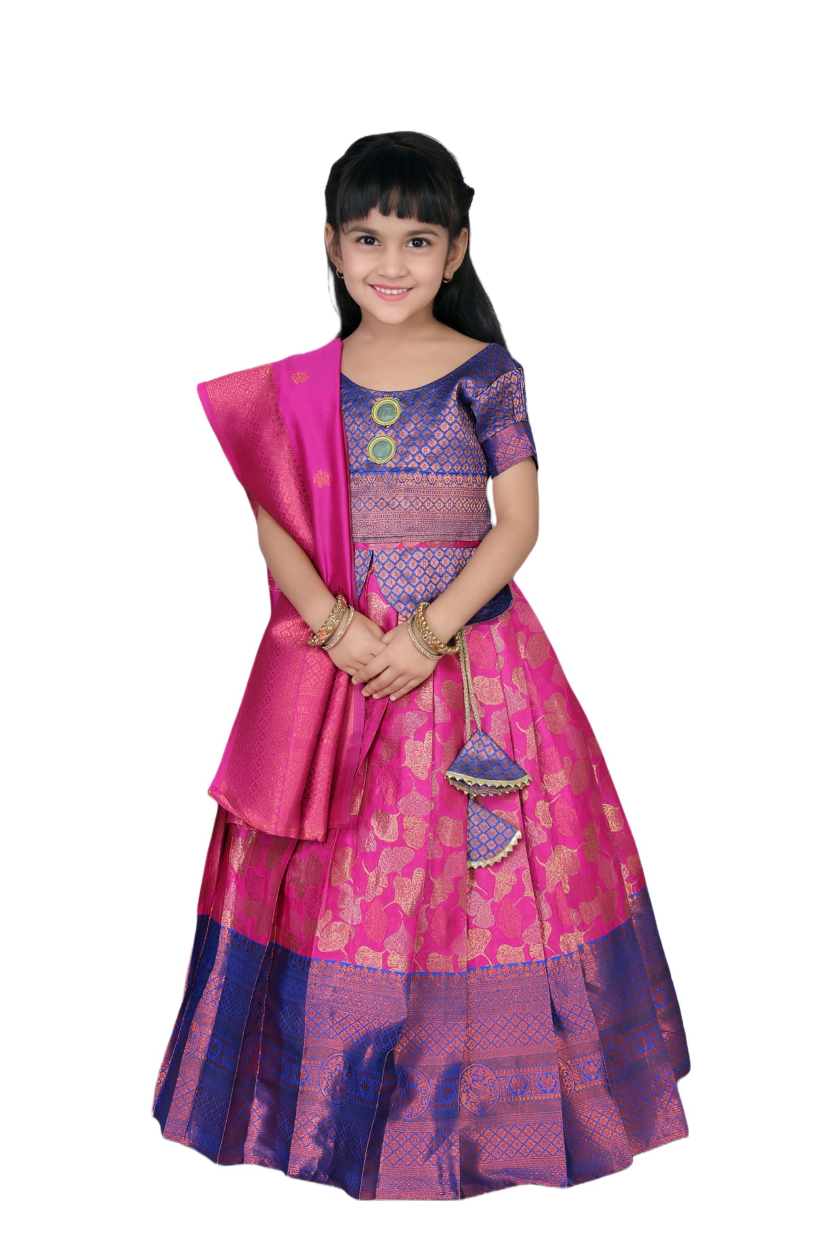 Agnivesha Girls Pattu Pavadai Lehenga Choli Set | Heavy Jacquard Ethnic Dress with Dupatta | Ready to Wear Traditional Indian Outfit for Weddings & Festivals