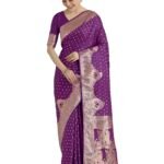 Monjolika Fashion Women's Elegant Purple Color Banarasi Satin Silk Saree With Gold Zari Weaving Work Comes with Unstitched Blouse Piece(13400_Color) (Purple)