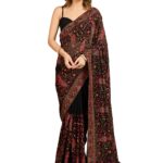 TRENDMALLS Women's Georgette Multi Colour Resham Thread Embroidery with Siroski work Saree with Unstitched Blouse Piece (K1233-Black)